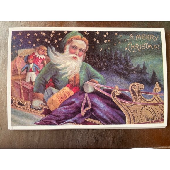 Vintage Victorian Christmas & New Year Postcards Set Girls Boys Santa Angels - Picture 8 of 11